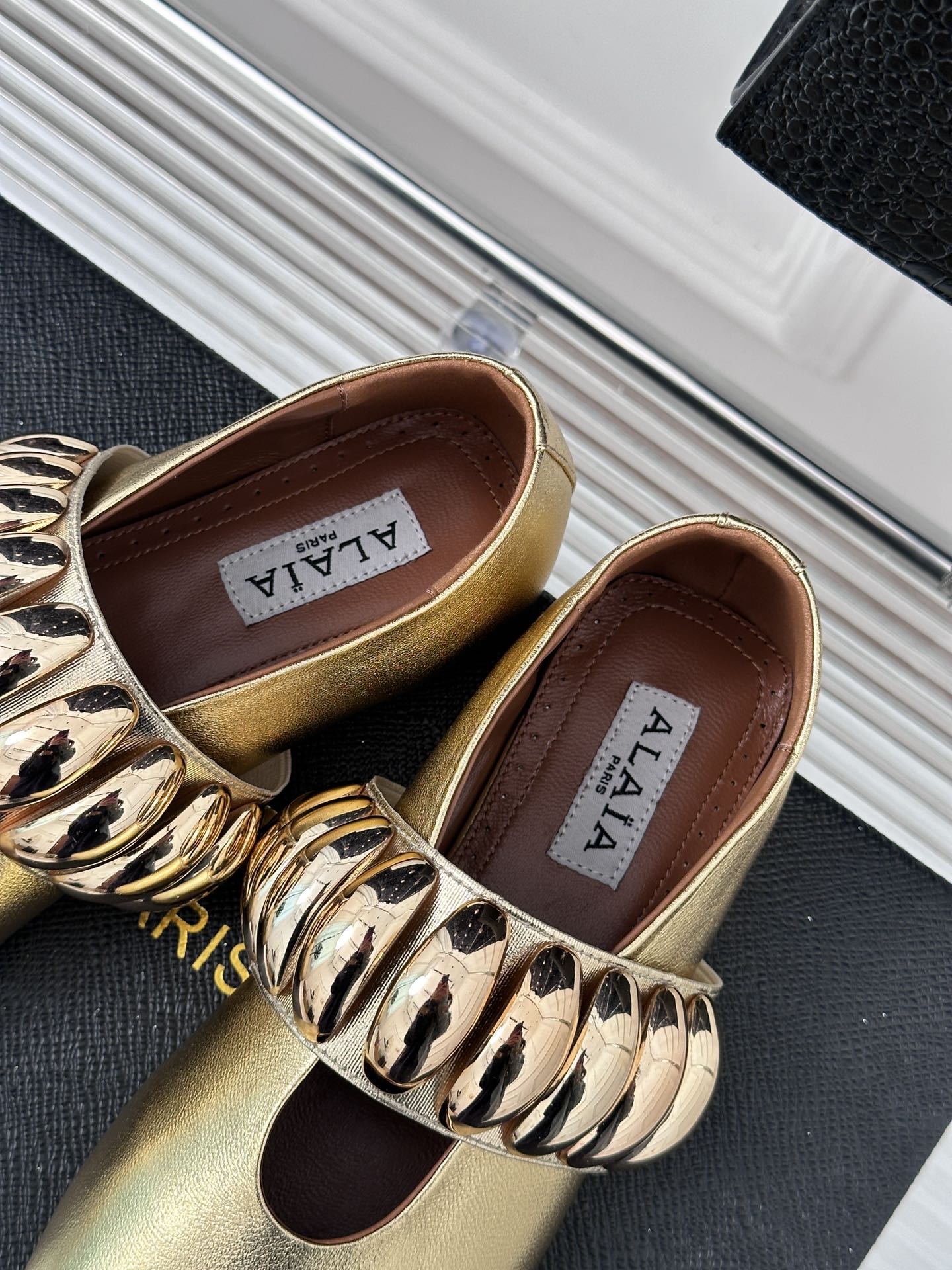 Alaia 25 Mary Jane Jewel Ballet Flats Gold Calfskin 293245