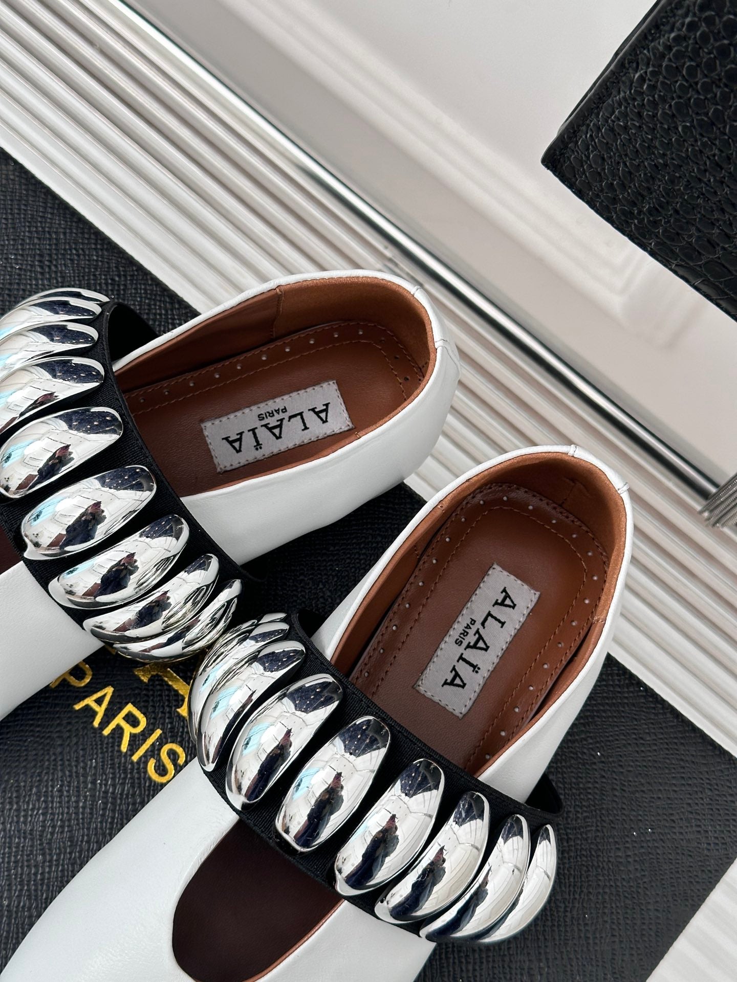 Alaia 25 Mary Jane Jewel Ballet Flats White Calfskin 293246
