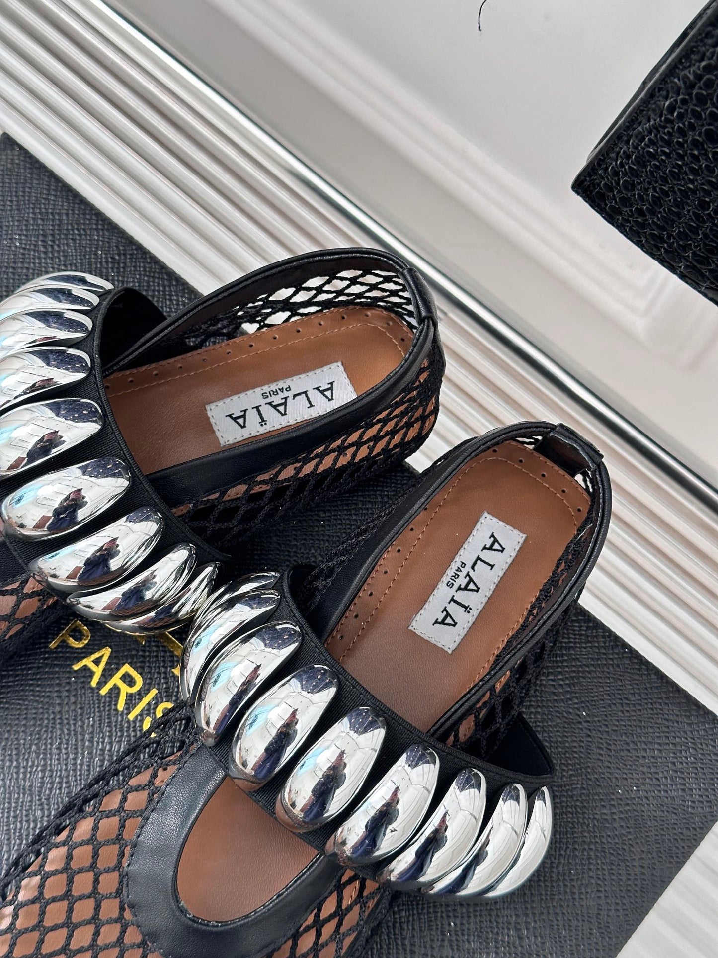 Alaia 25 Mary Jane Mesh Ballet Flats Black Calfskin 293248