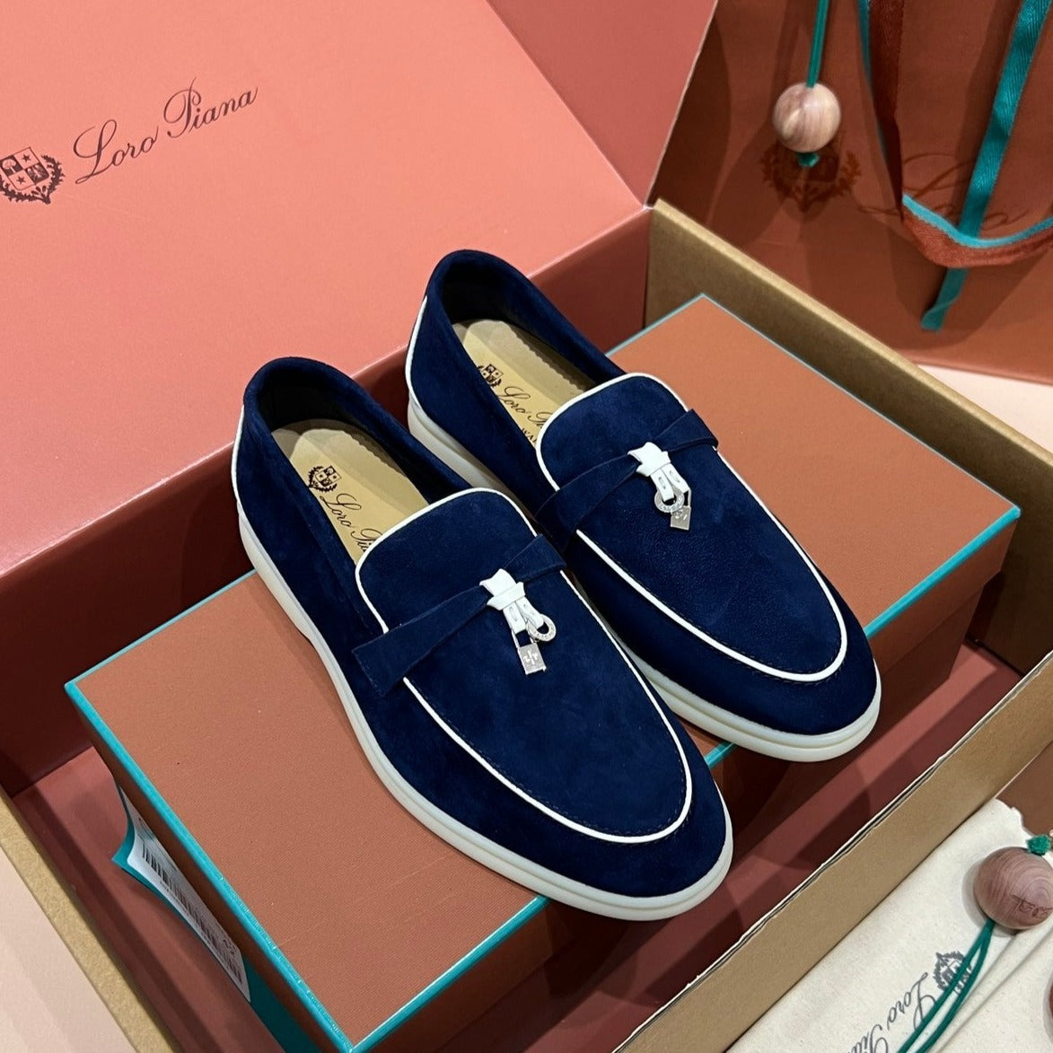 lp summer charm walk loafer blue white suede