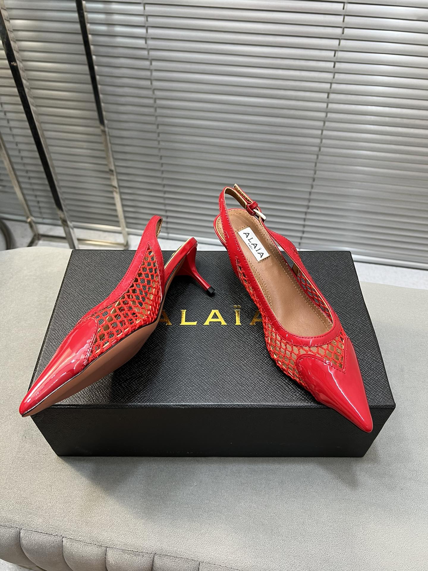alaia high love slingback 55 fishnet red lambskin