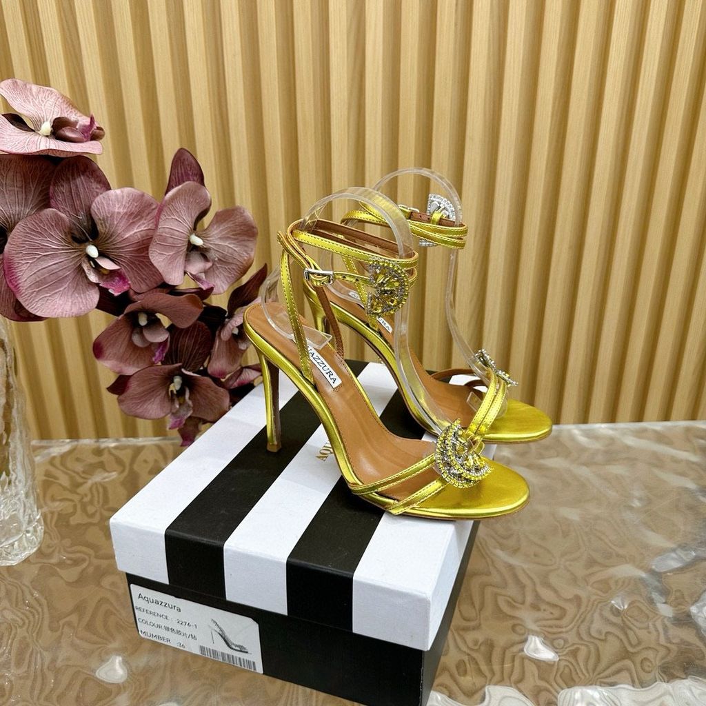 Aquazzura Slingback Heel 10cm Gold Metalic Calfskin