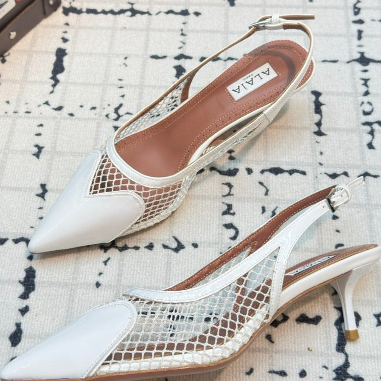 Alaia Heart 50mm Heels Slingbacks White Sheepskin 800931