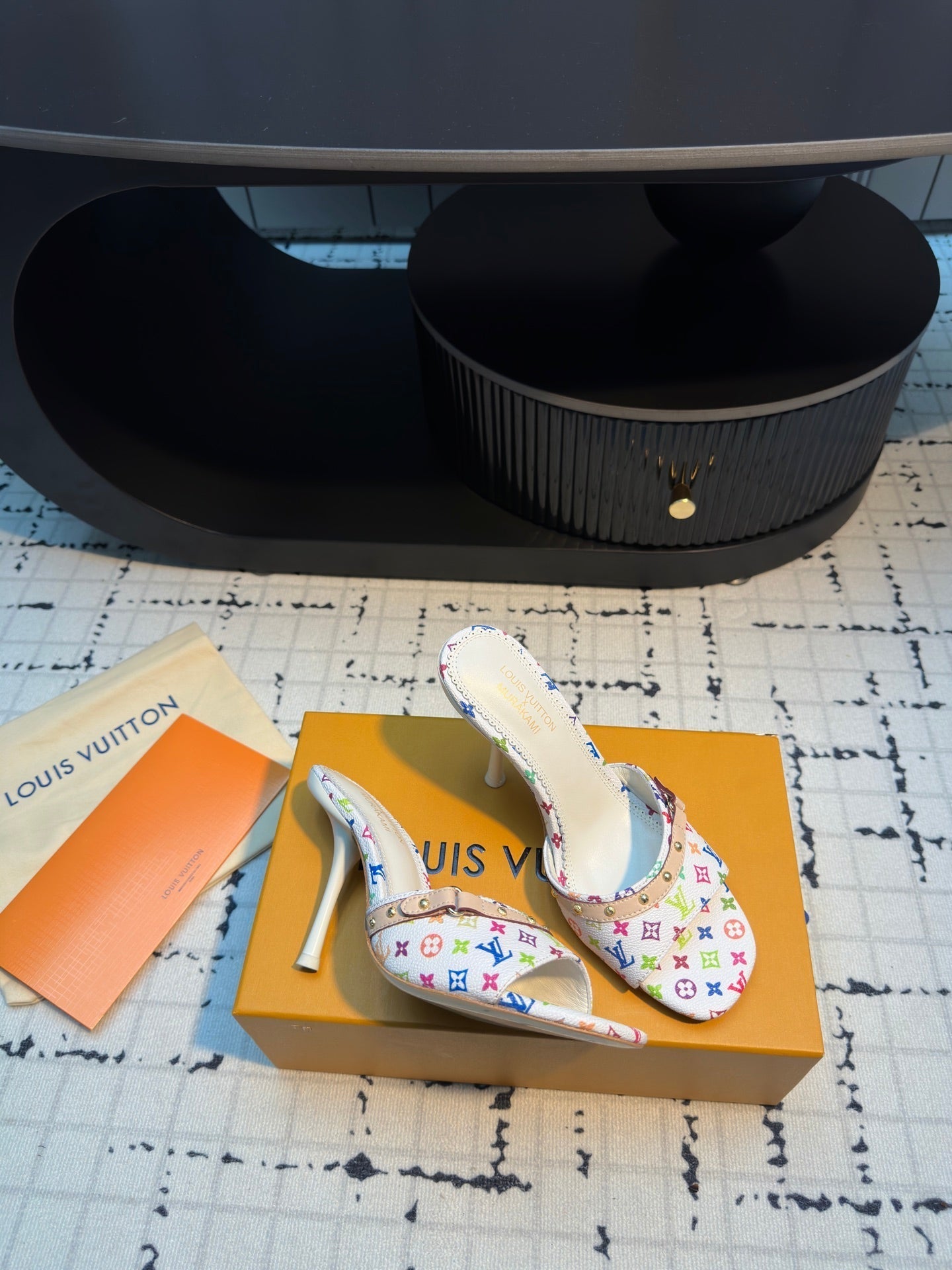 LV Mule 6AM LV x TM 95mm White with Monogram Multicolore Leather 218905