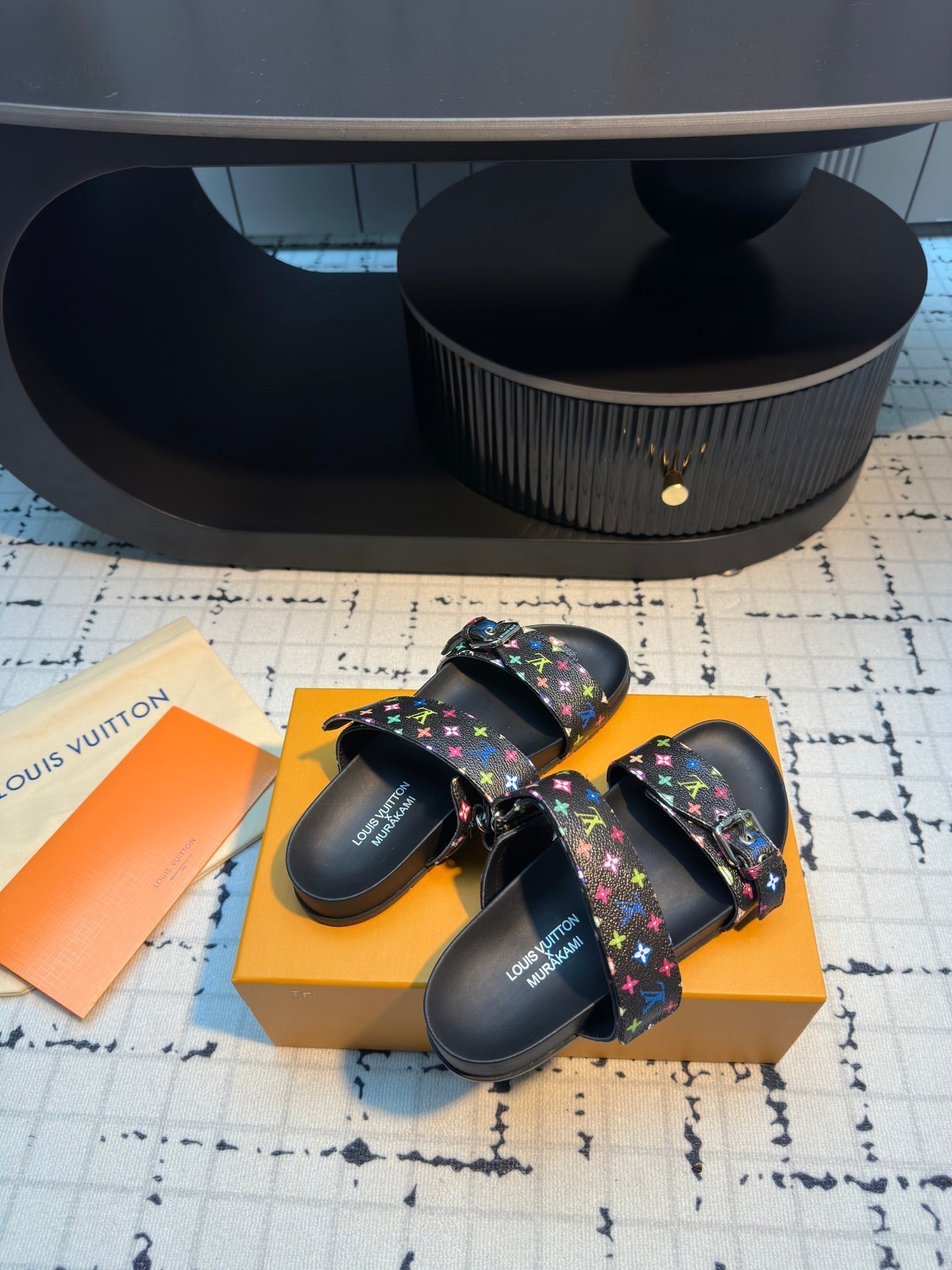 LV LV x TM Bom Dia Flat Comfort Mule Black with Monogram Multicolore Leather 218911