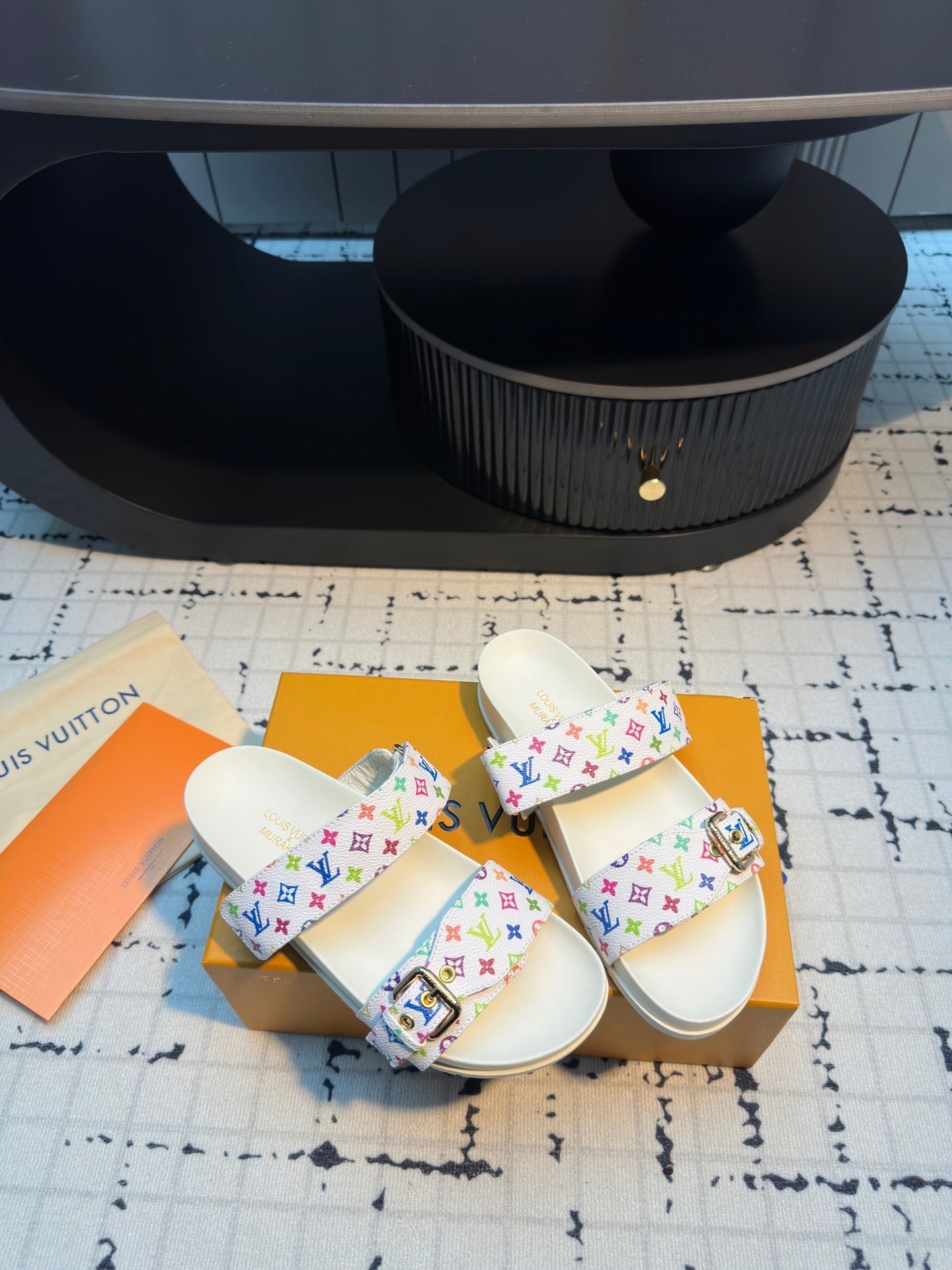 LV LV x TM Bom Dia Flat Comfort Mule White with Monogram Multicolore Leather 218912