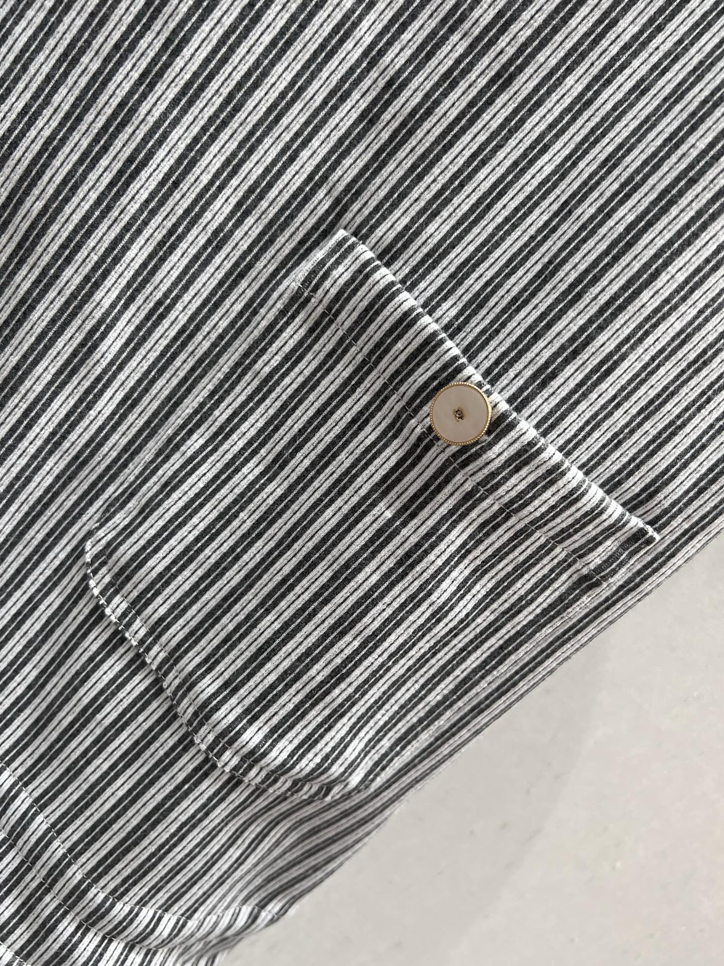 CC 25 Striped Suspender Skirt Gray White Cotton