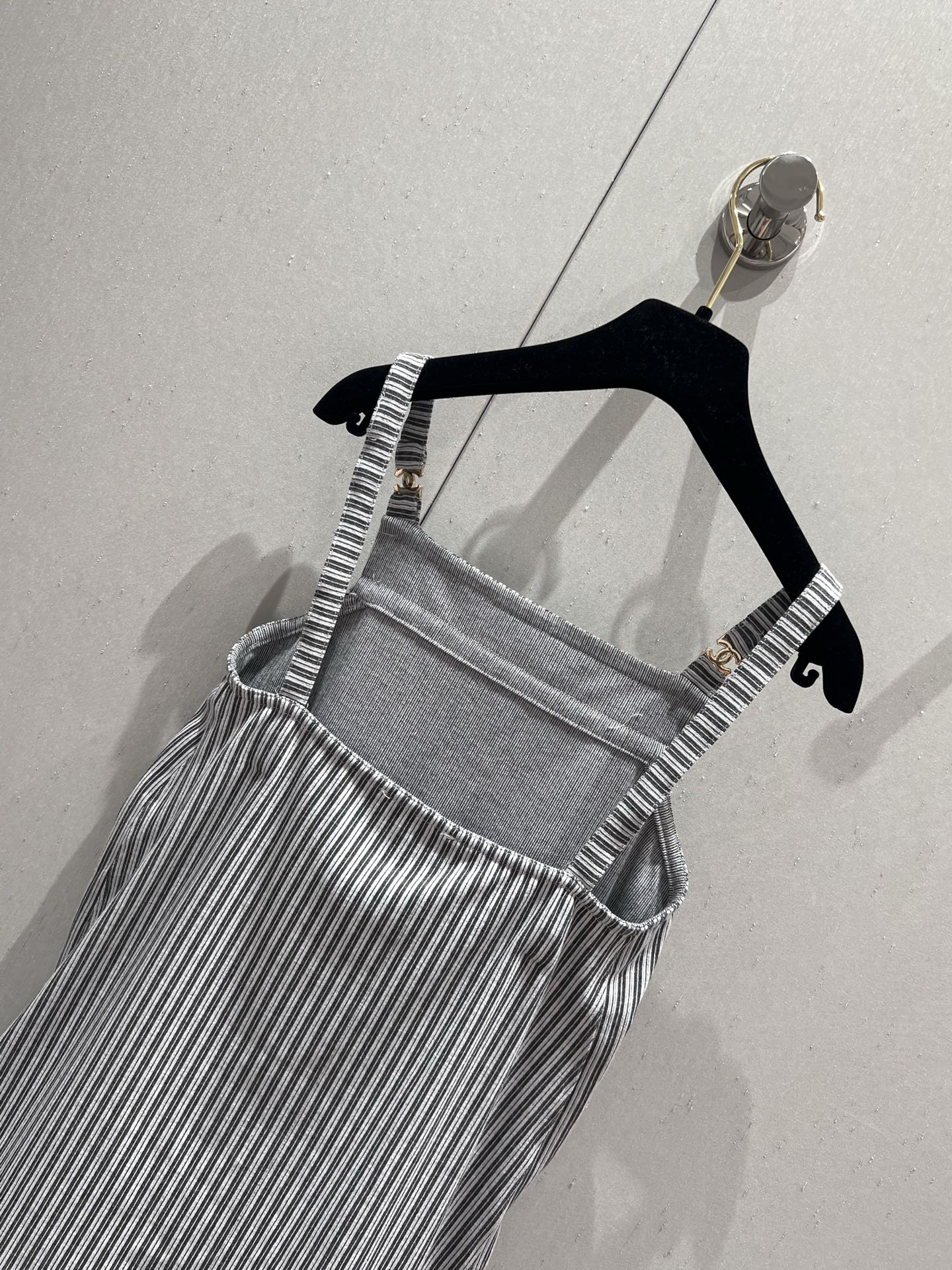 CC 25 Striped Suspender Skirt Gray White Cotton