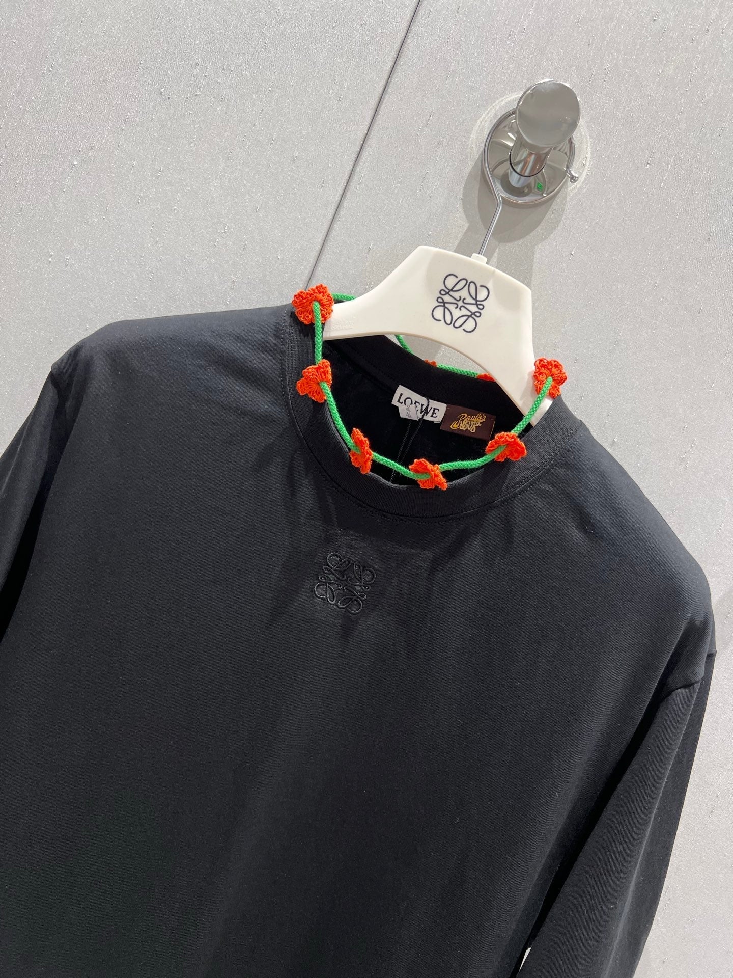 Loewe 25 Floral Neck Halter T-shirt Black Cotton 218253
