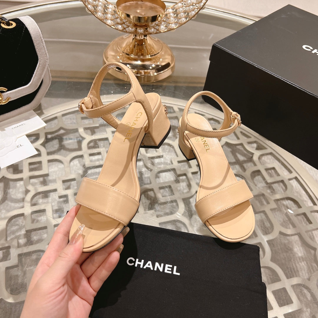 CC 25C 5CM Mid Heed Sandals Cream Italian Leather 213317