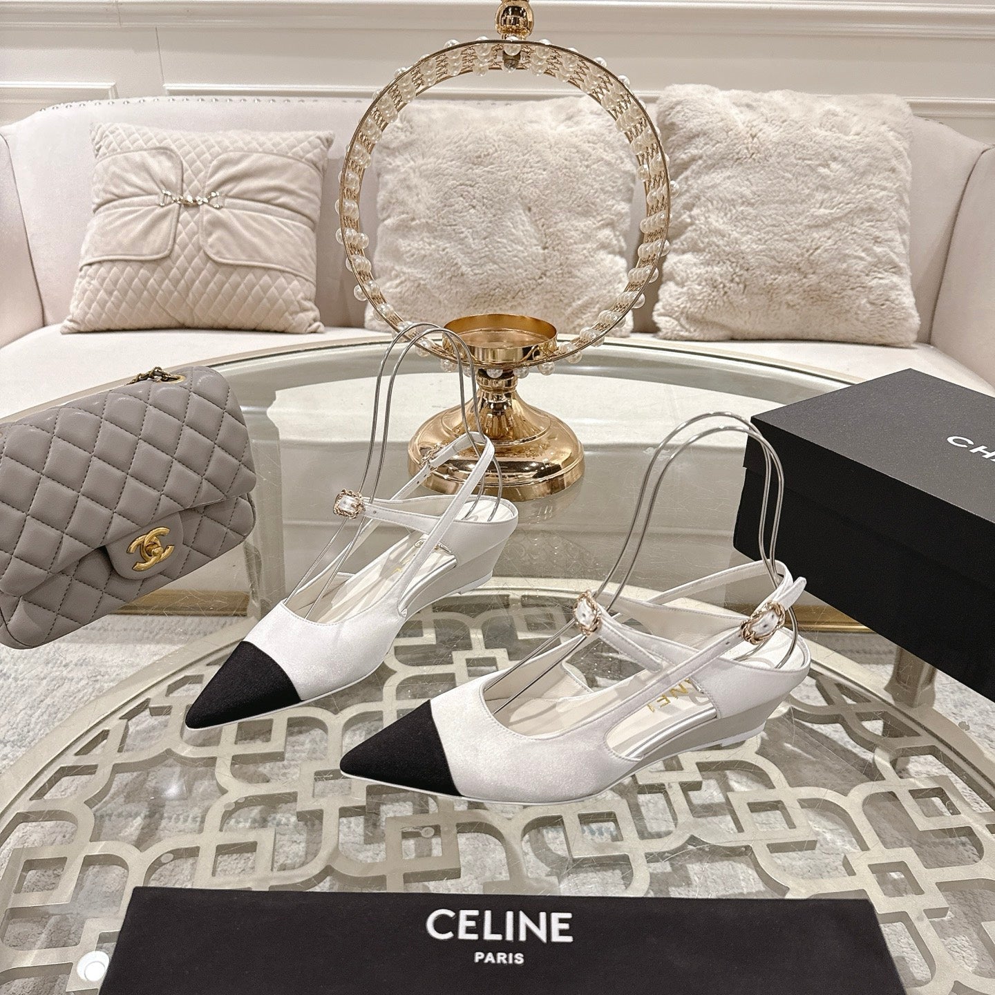 CC 25 Slingback Heel White Silk and Sheepskin 268919