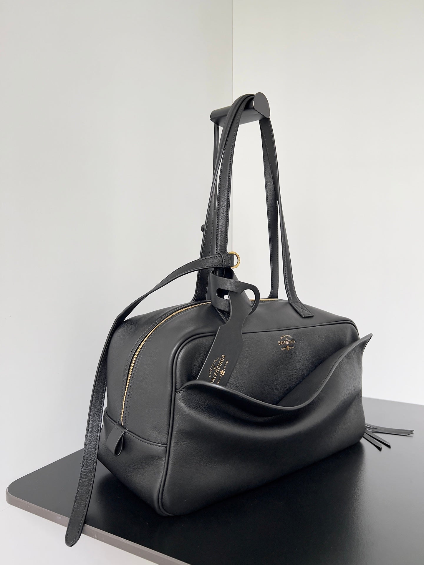 Balenciaga Carrie bowling ball bag black lambskin