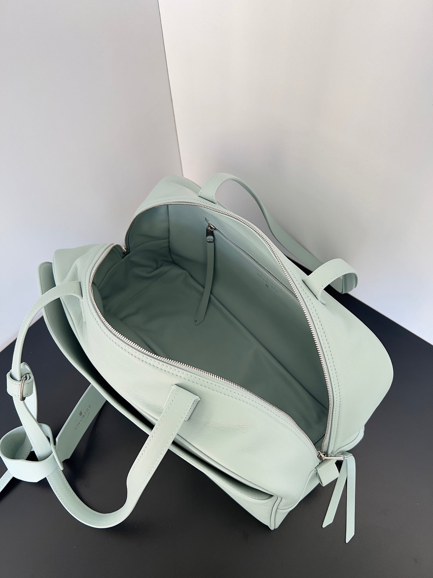 Balenciaga Carrie bowling ball bag pastel mint green lambskin