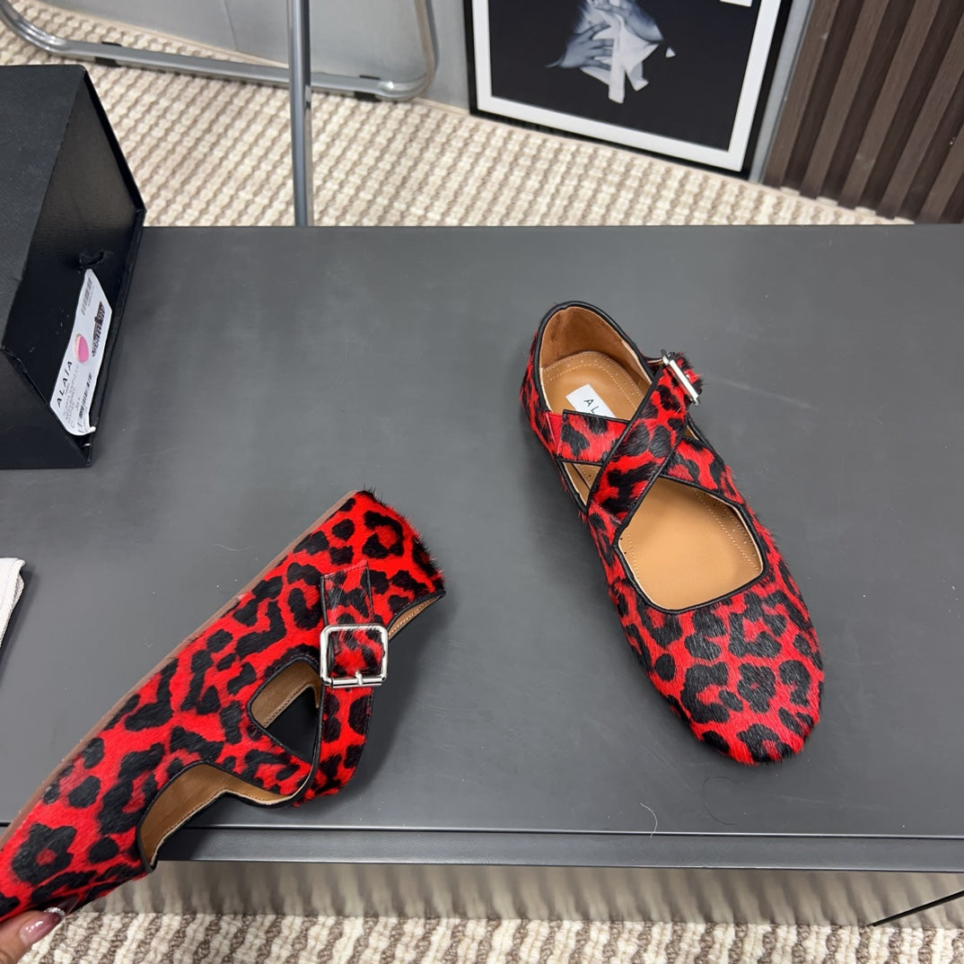 Alaila Criss Cross Ballet Flats In Red Lambskin 996061