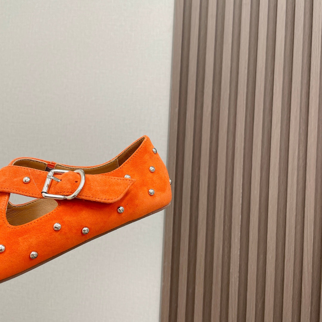 Alaia 2025 Criss Cross With Stud Ballet Flats Orange Suede 293215