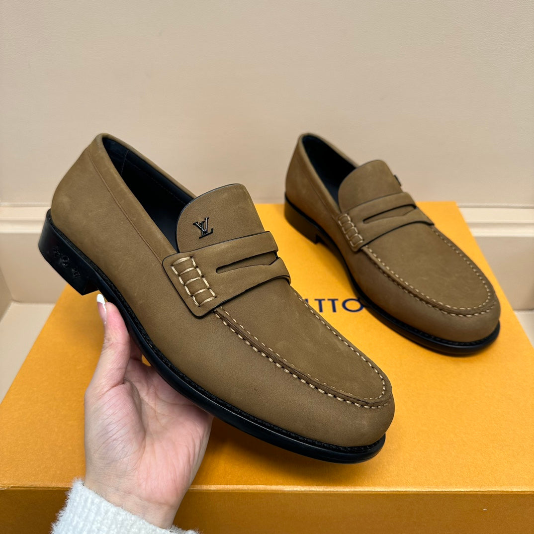 LV MAJOR LOAFERS IN PEANUT BROWN SUEDE CALFSKIN