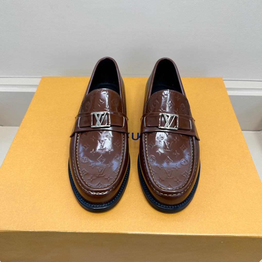 LV MAJOR LOAFER GLOSSY CHOCOLATE BROWN EMBOSSED CALFSKIN