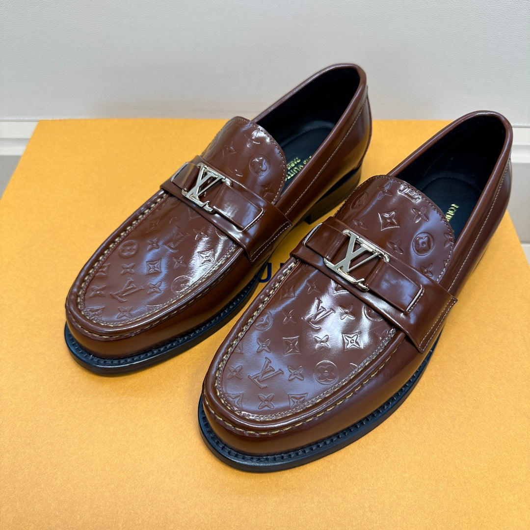 LV MAJOR LOAFER GLOSSY CHOCOLATE BROWN EMBOSSED CALFSKIN