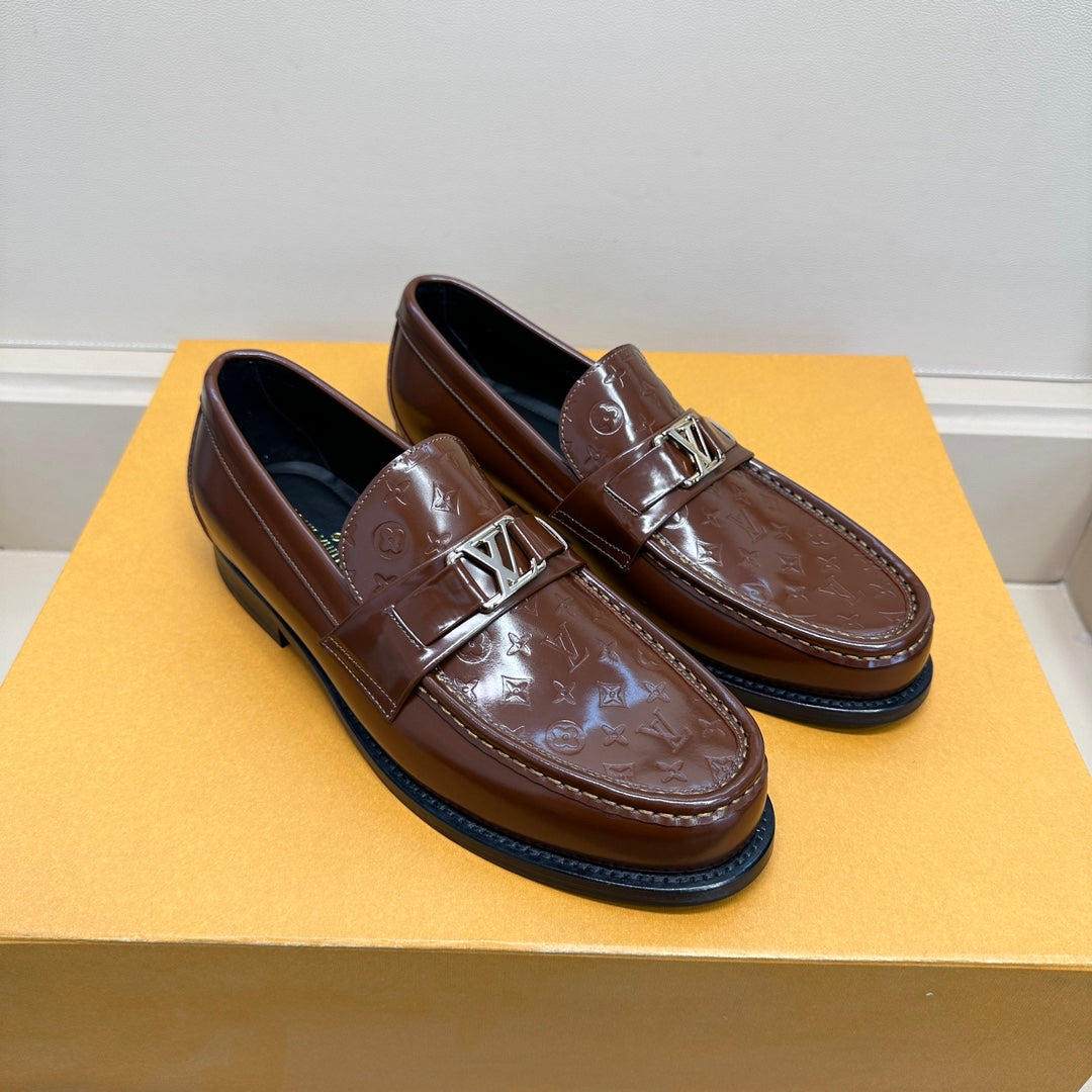 LV MAJOR LOAFER GLOSSY CHOCOLATE BROWN EMBOSSED CALFSKIN