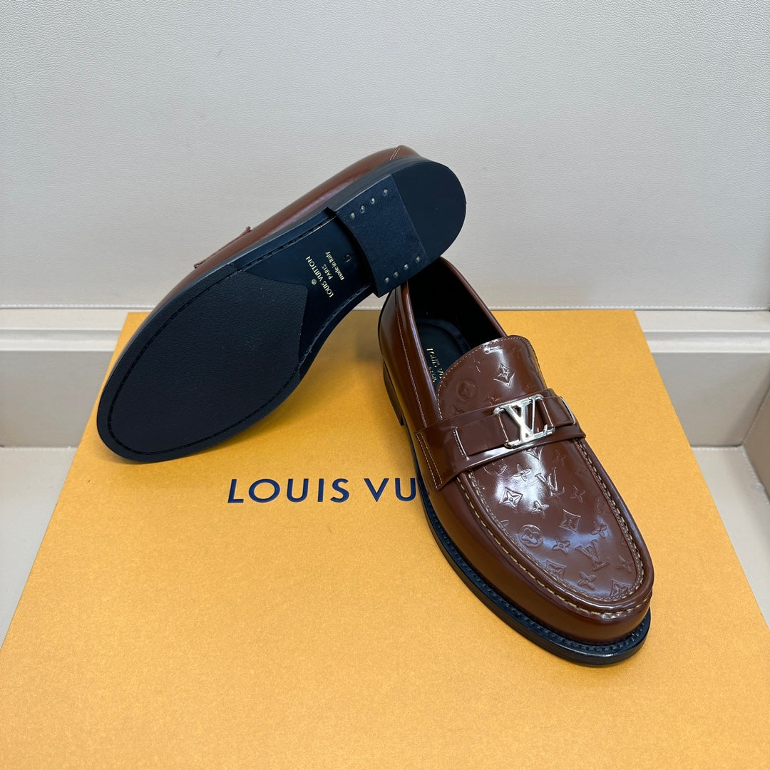 LV MAJOR LOAFER GLOSSY CHOCOLATE BROWN EMBOSSED CALFSKIN