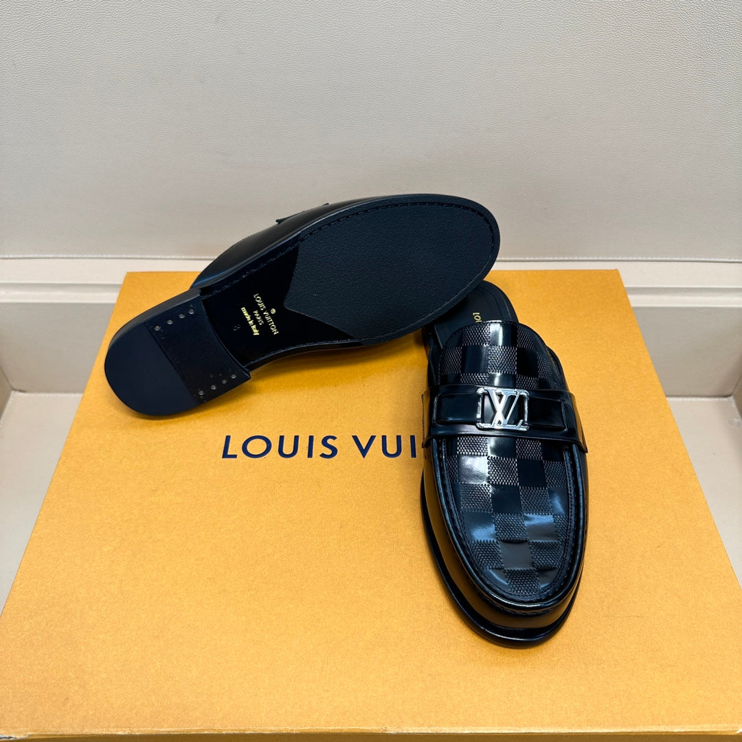 LV EASY MULE IN DAMIER BLACK CALFSKIN