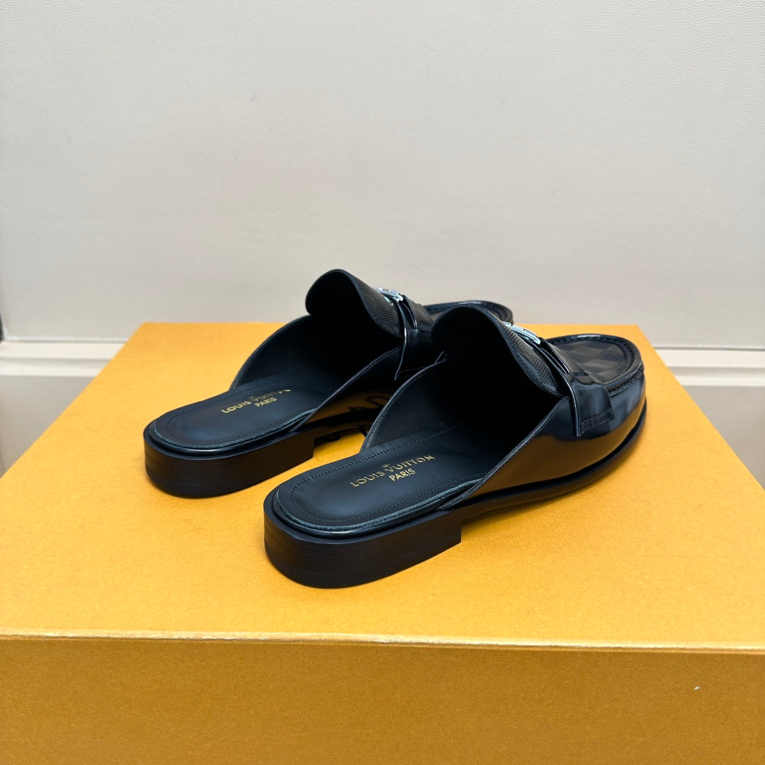 LV EASY MULE IN DAMIER BLACK CALFSKIN