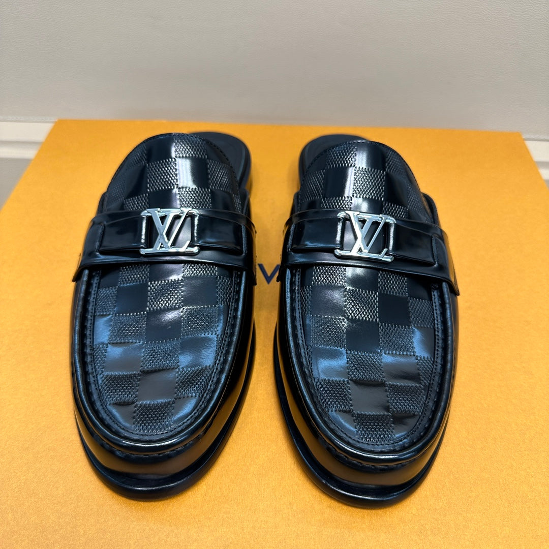 LV EASY MULE IN DAMIER BLACK CALFSKIN