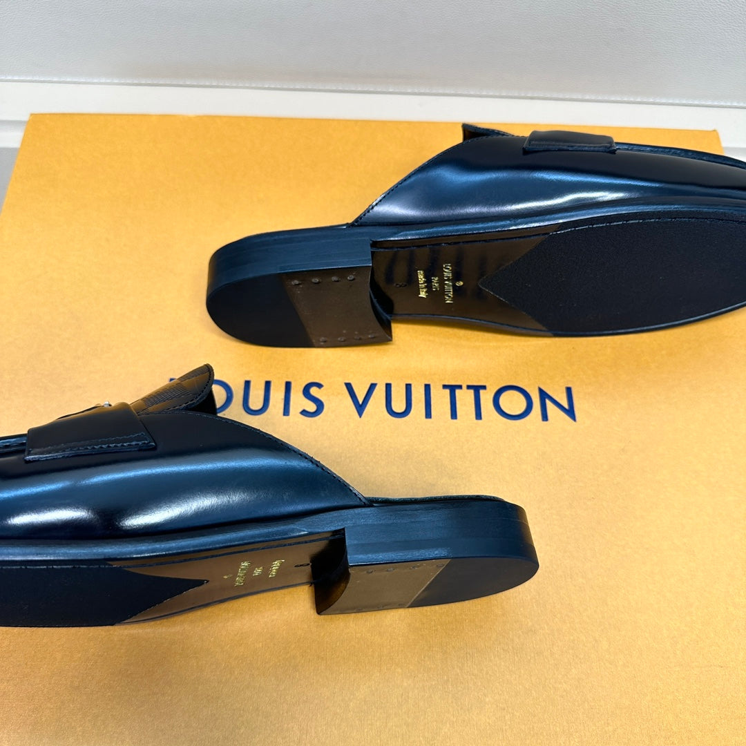LV EASY MULE IN DAMIER BLACK CALFSKIN