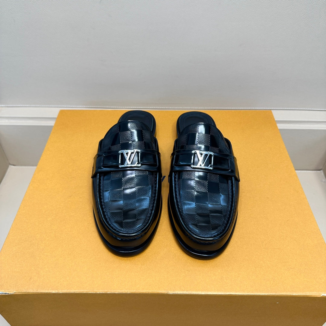 LV EASY MULE IN DAMIER BLACK CALFSKIN