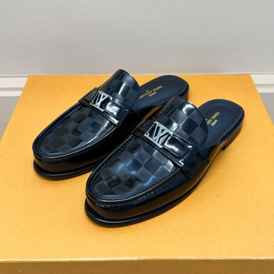 LV EASY MULE IN DAMIER BLACK CALFSKIN