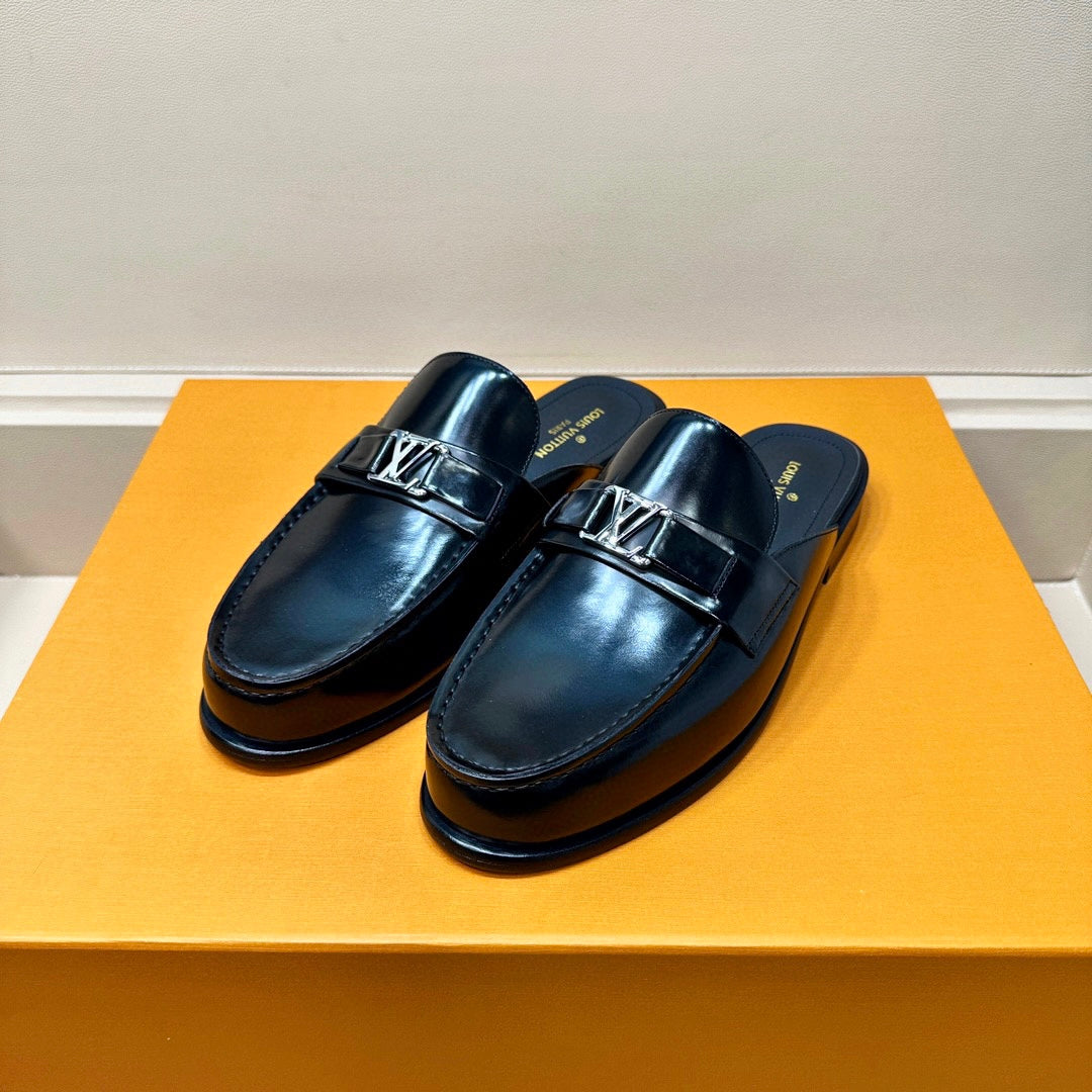 LV EASY MULE IN GLOSSY BLACK CALFSKIN