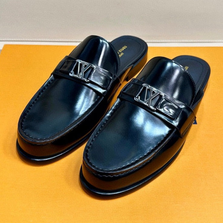 LV EASY MULE IN GLOSSY BLACK CALFSKIN