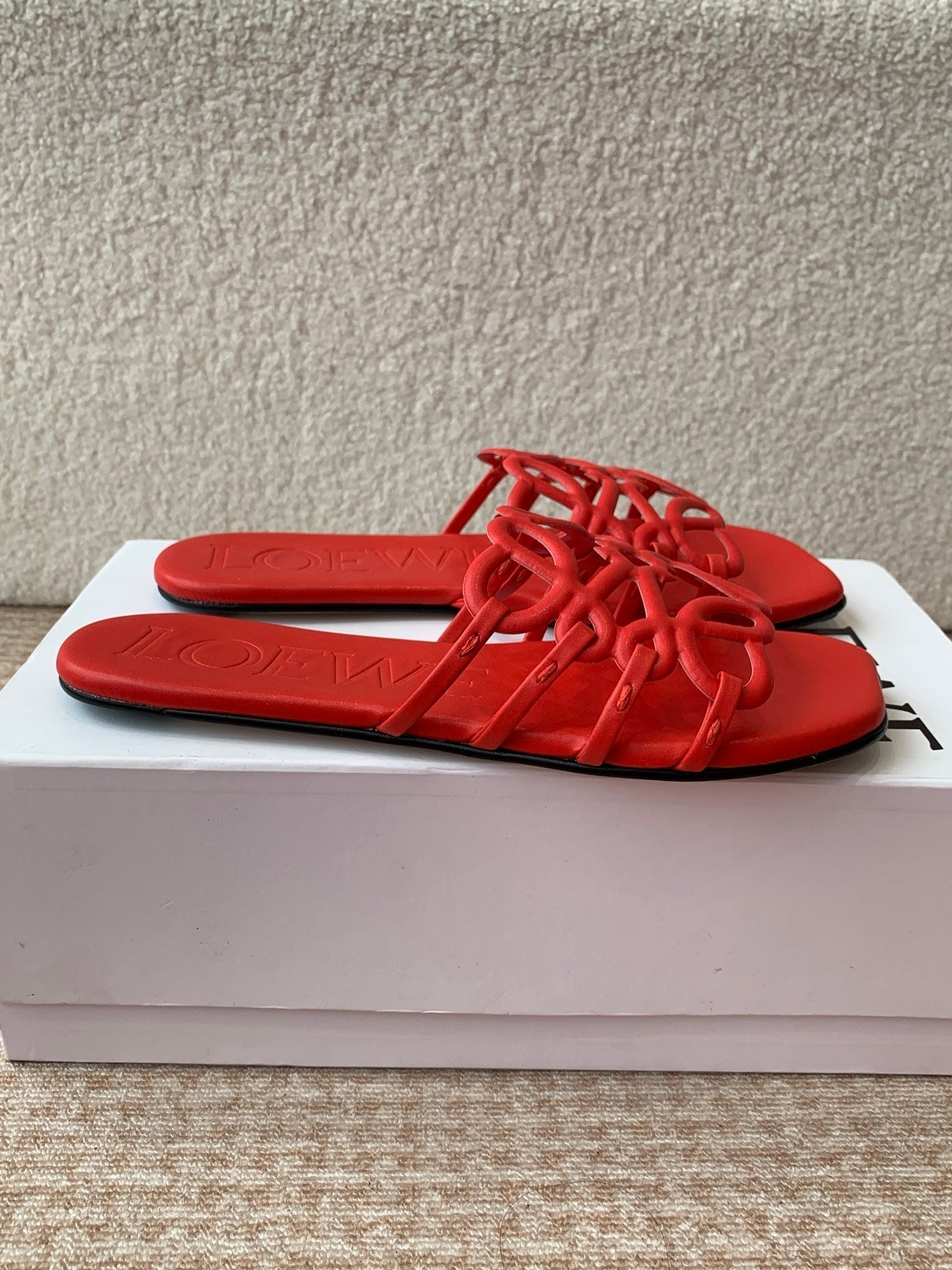 Loewe 25 Petal Anagram Slides Red Cowhide