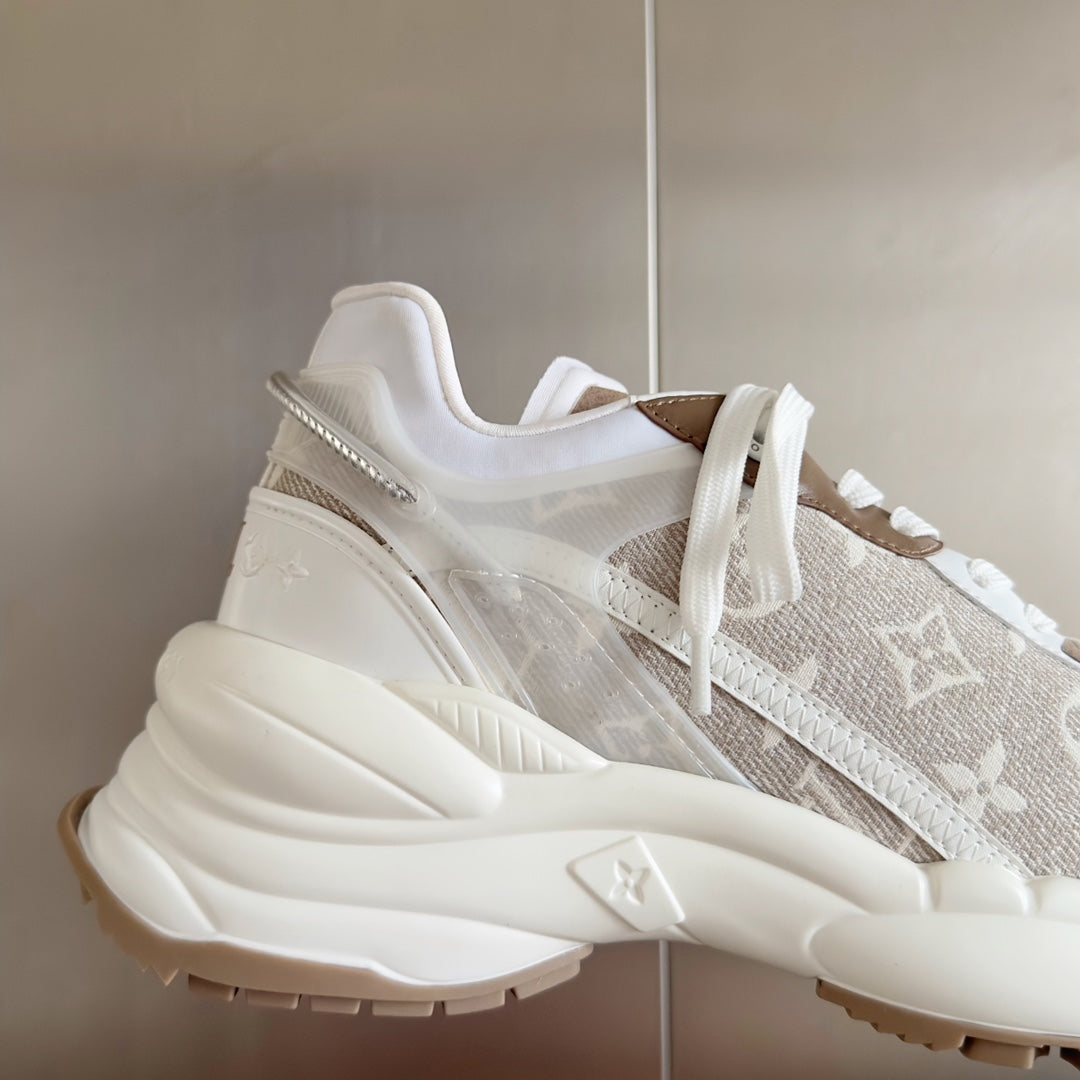 LV Run 55 Sneaker 55mm Brown Mix White Monogram Jacquard Fabric
