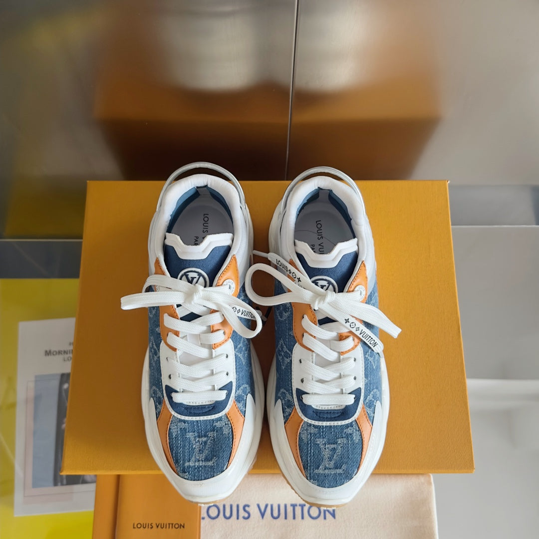 LV Run 55 Sneaker 55mm Light Blue Mix Orange Monogram Jacquard Fabric