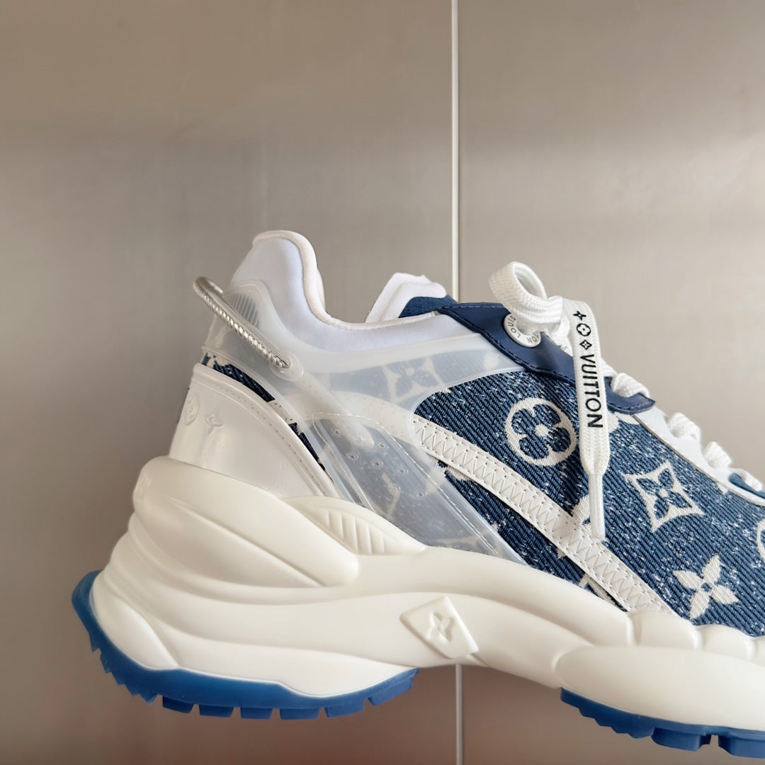 LV Run 55 Sneaker 55mm Blue Mix White Monogram Jacquard Fabric