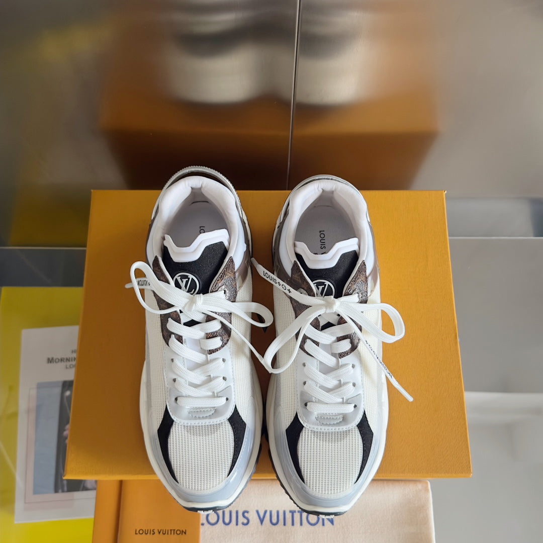 LV Run 55 Sneaker 55mm White Mix Brown Black Monogram Polyester Mesh Fabric