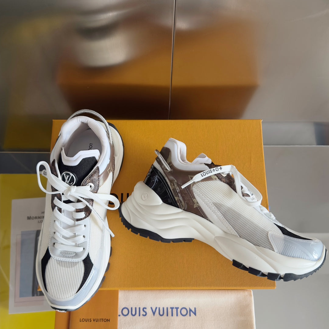 LV Run 55 Sneaker 55mm White Mix Brown Black Monogram Polyester Mesh Fabric