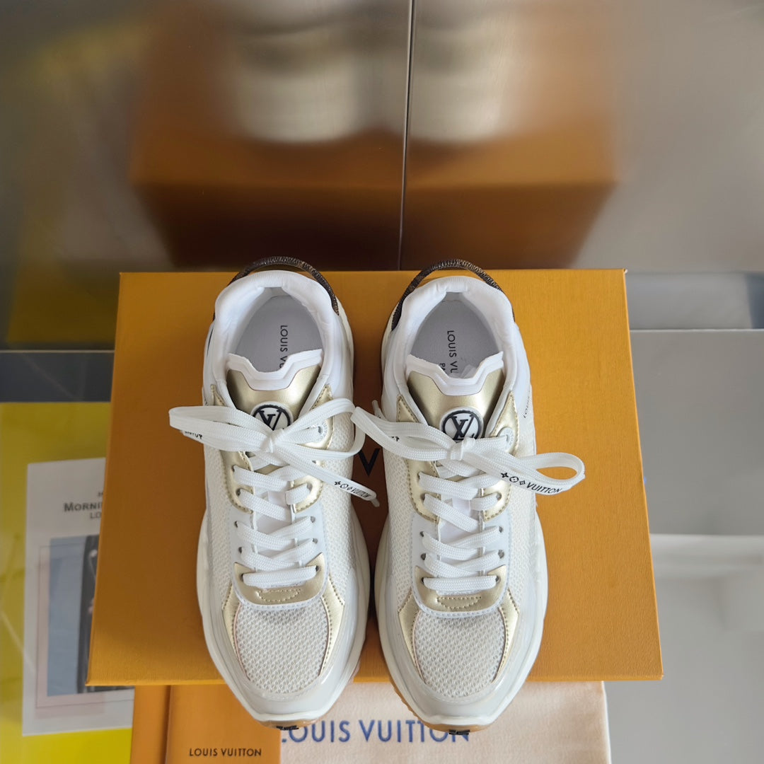LV Run 55 Sneaker 55mm White Mix Gold Polyester Mesh Fabric