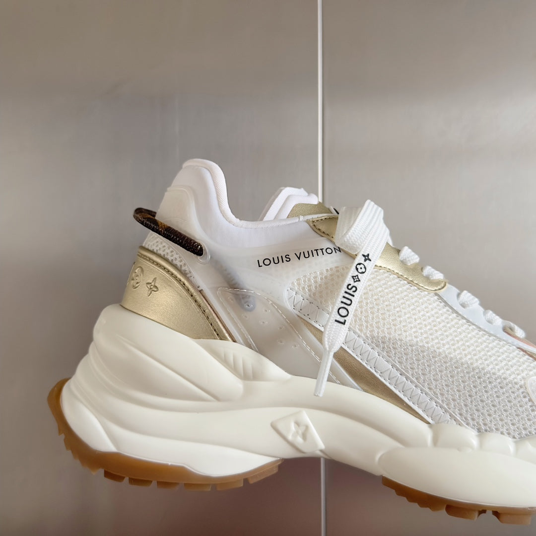 LV Run 55 Sneaker 55mm White Mix Gold Polyester Mesh Fabric