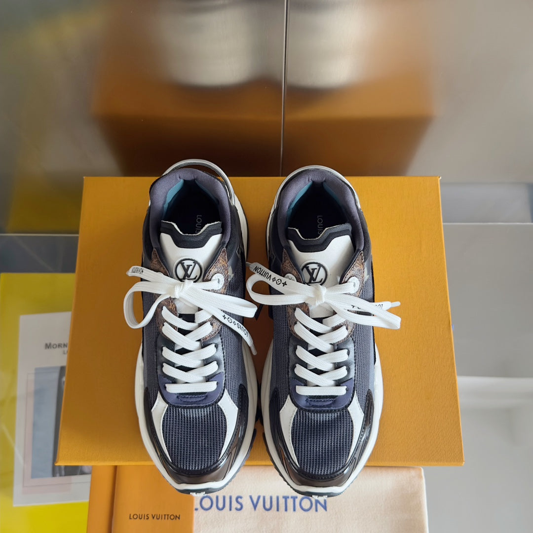 LV Run 55 Sneaker 55mm Black Mix Blue Charcoal Monogram Polyester Mesh Fabric