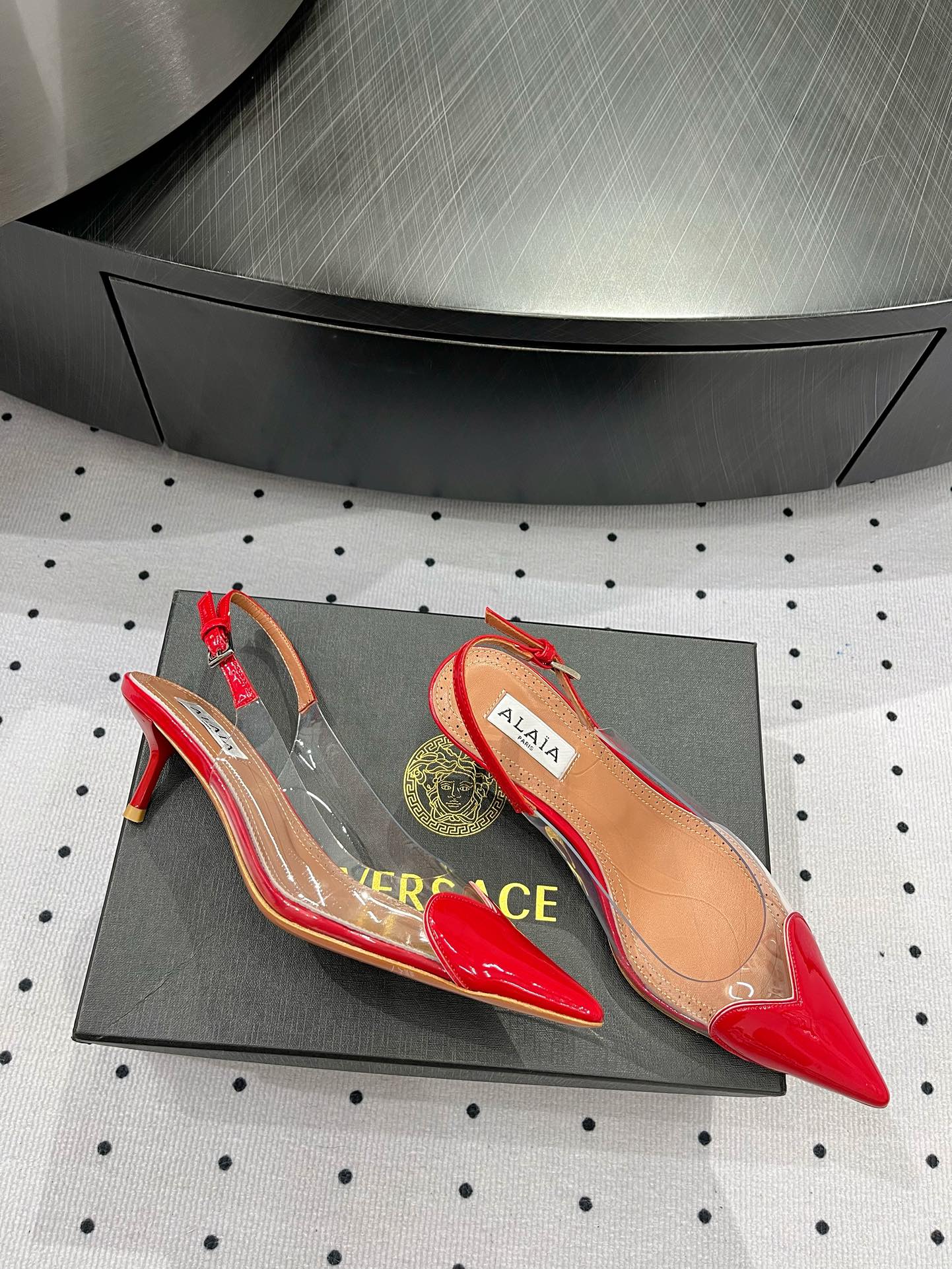 Alaila Le Cœur Slingbacks 60mm In Red Glossy Lambskin 954825