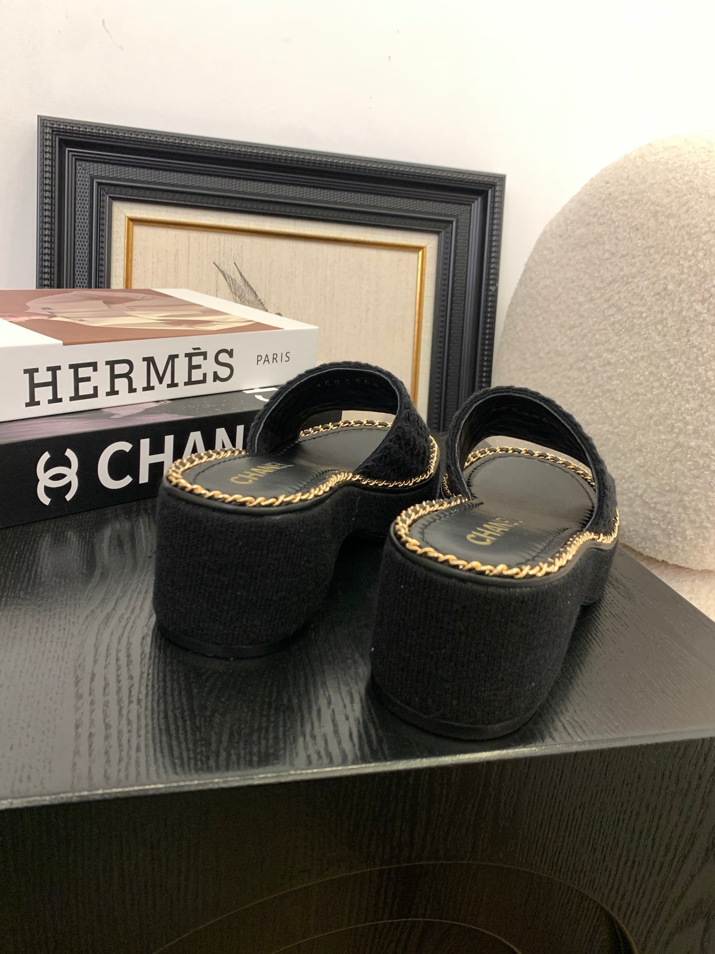 CC 25 Platform Slippers Black Lambskin 310383