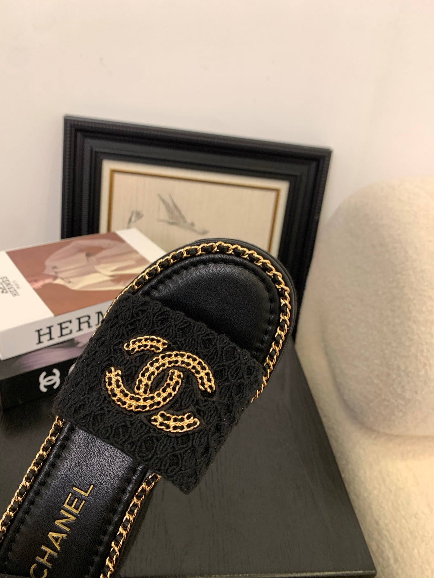 CC 25 Platform Slippers Black Lambskin 310383