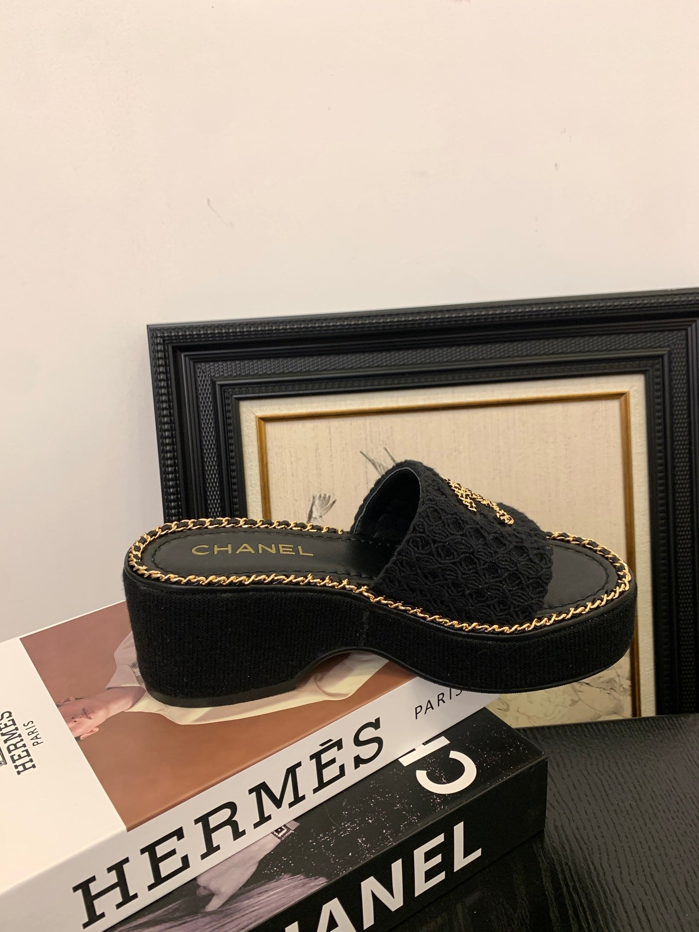 CC 25 Platform Slippers Black Lambskin 310383