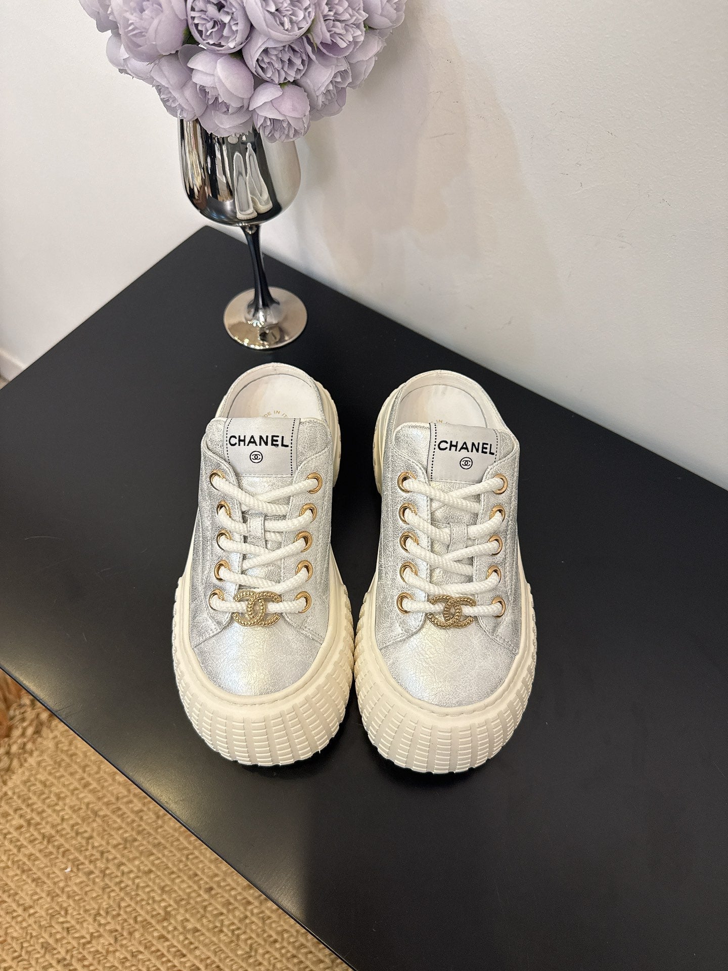 CC 25 Mules Platfrom Silver Lambskin 331632