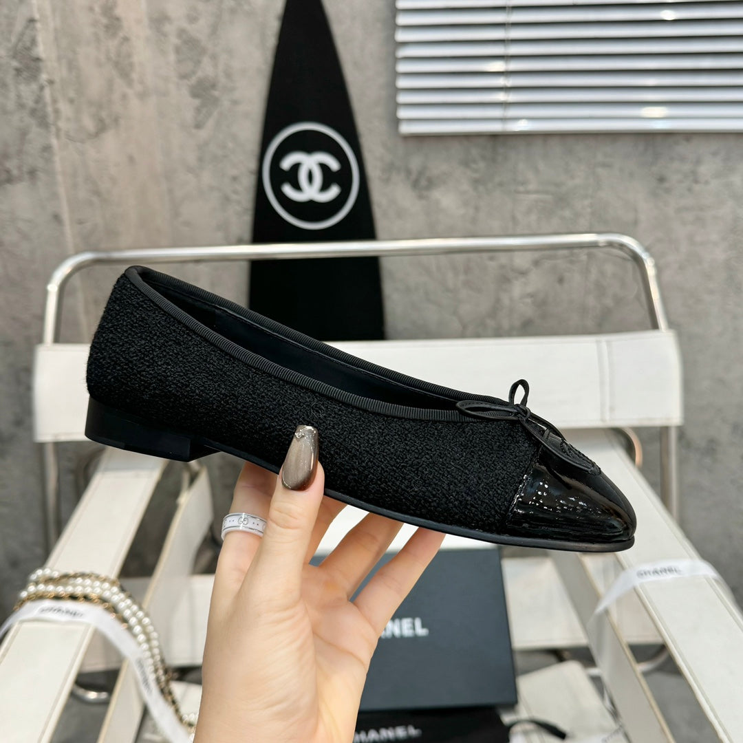 ballet flat black tweed patent calfskin