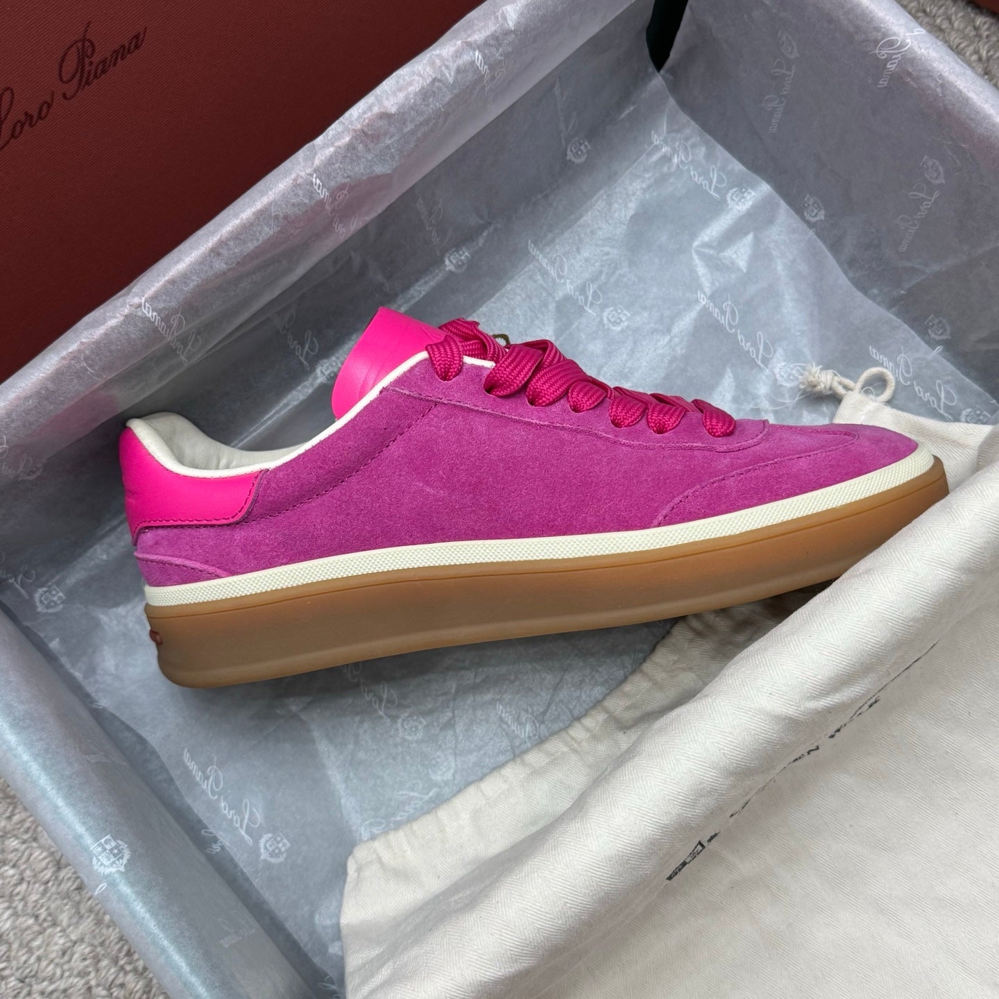 LP sneaker unisex style hot pink sheepskin mix suede 384719