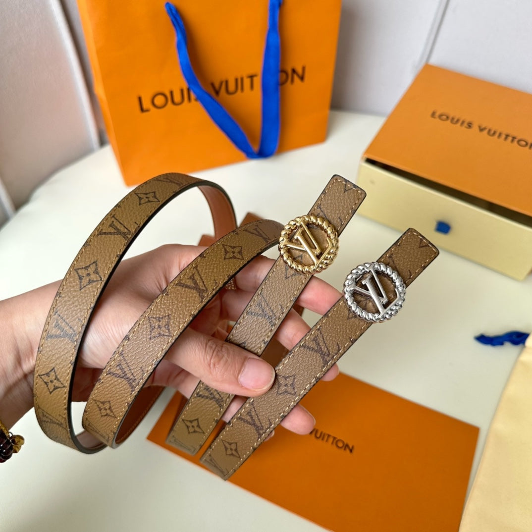 LV Circle Nautical 20mm Reversible Square End Tip Belt Gold Buckle Tan Light Brown lambskin