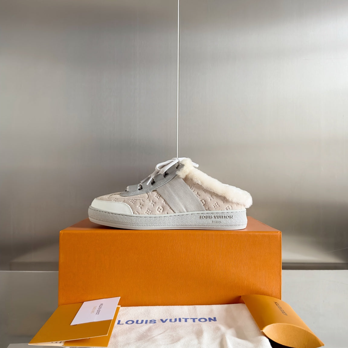 LV Lous Open Back Sneaker 30mm Beige Monogram Suede